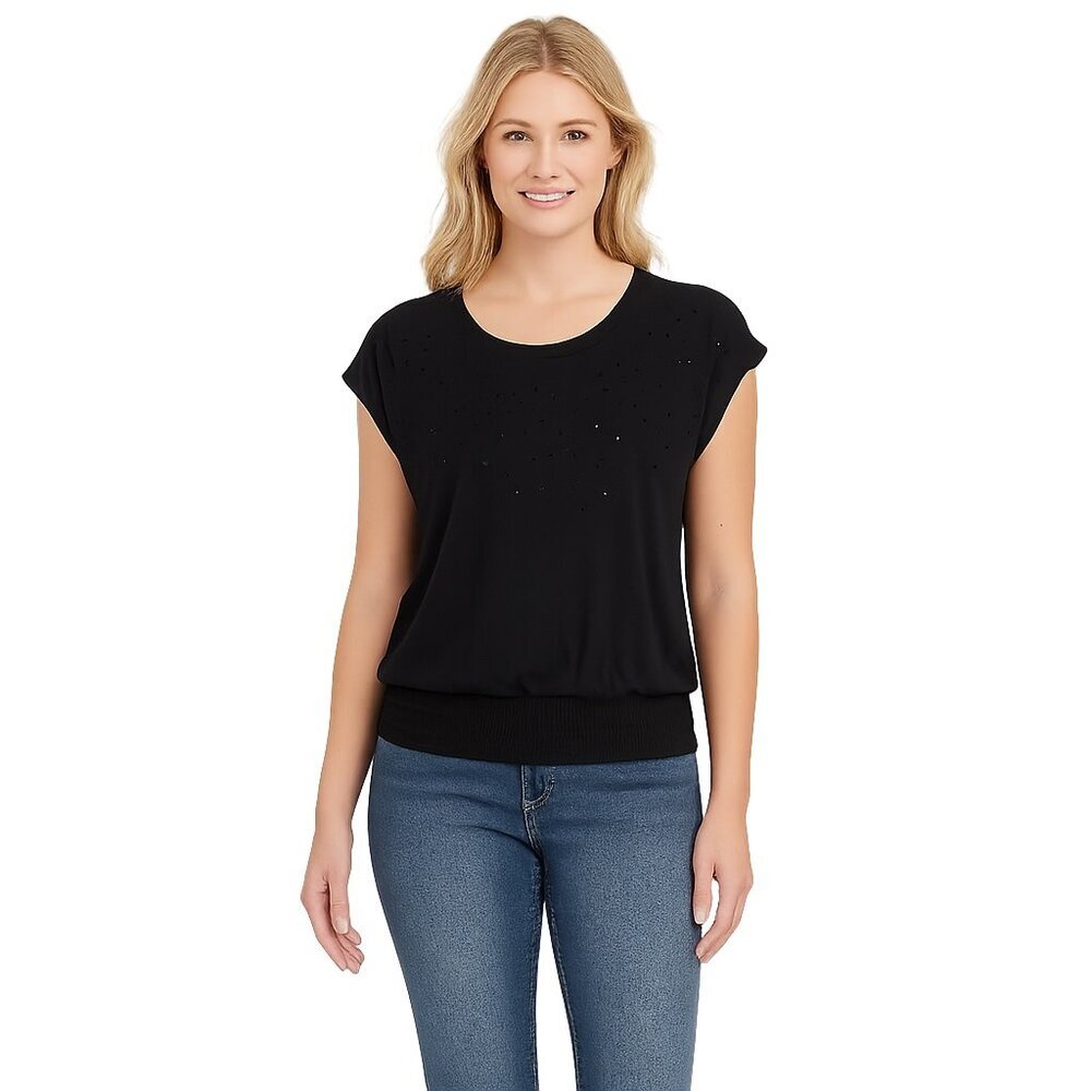 NWT White House Black Market Short Sleeve Embellished Banded Tee M #WHBM8